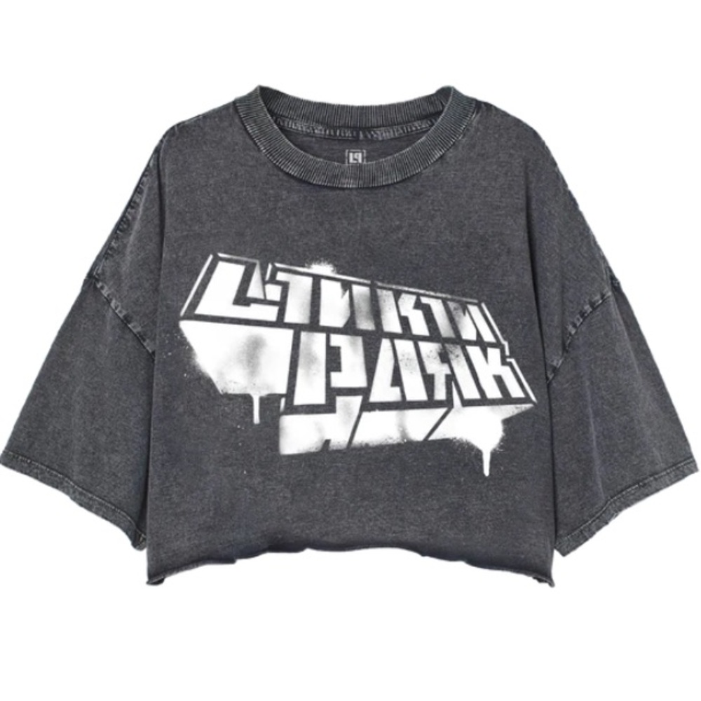 Linkin Park Crop Tee Oversized Stencil Grey Small